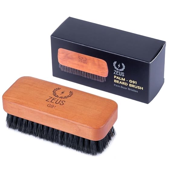 ZEUS Palm Beard Brush for Men, Firm Boar Bristles & Pear Wood Handle (G91) | Firm 100% Boar Bristles Provide Strong Grooming for Detangling, Smoothing & Conditioning Facial Hair (Made in Germany)