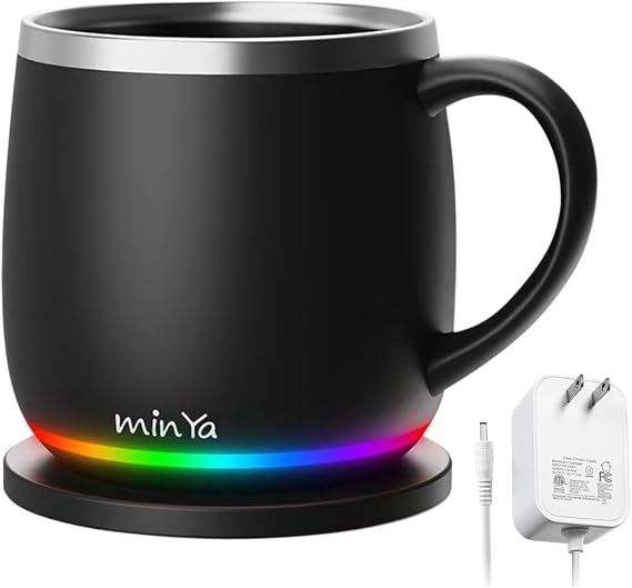 min Ya Temperature Control Smart Mug, 13.5 OZ, 3 Mode RGB LED Display, Self Heating Coffee Mug,Office/Home for Desk, Black