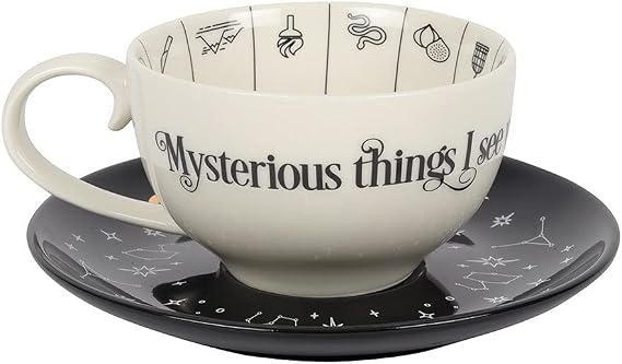 Elegant Black & White Glass Fortune Telling Ceramic Teacup - 7.5cm x 18.5cm (1 Pc.) Unique Design & Gift – Perfect for Everyday Use & Mystical Tea-Time Fun