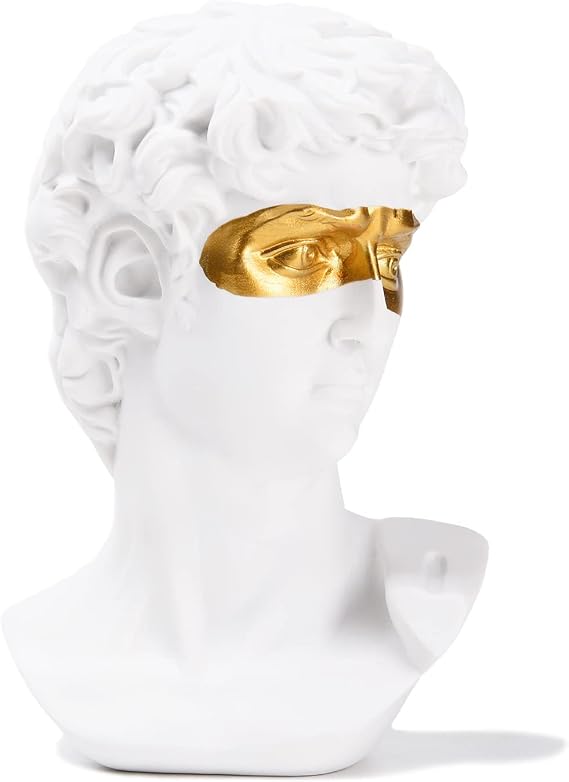 Resin Greek Mask David Man Bust Statue, Modern Art Decor, White & Gold
