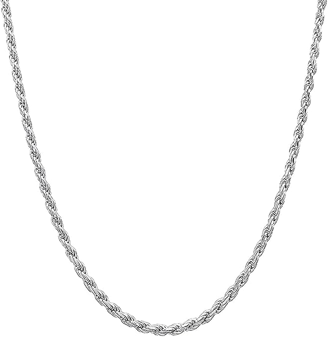 Verona Jewelers 925 Sterling Silver Diamond-Cut Rope Chain Solid Link Necklace 2MM 2.5MM 3MM- Braided Twist Necklace, Men Women,925 sterling silver necklace Made In Italy, 14-36