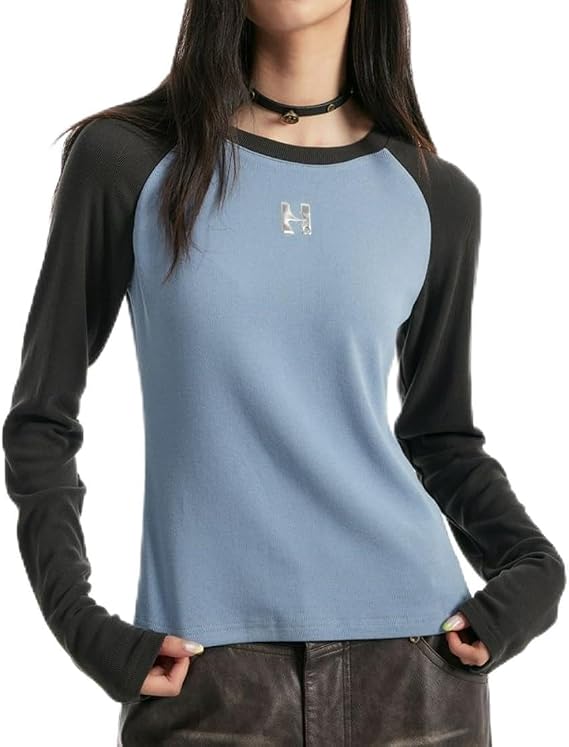 Y2k Vintage T shirt Fashion Tops Women Harajuku Streetwear Grunge Japanese 2000s Long Sleeve Round Neck T-shirts