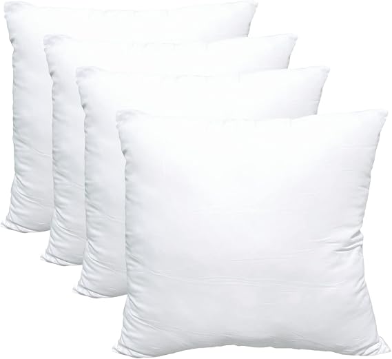 Obruosci Luxury Pillow Inserts, Pack of 4, 16 x 16 inches Hypoallergenic Ultra Soft White Polyester Microfiber Durable Couch Cushion Fillers