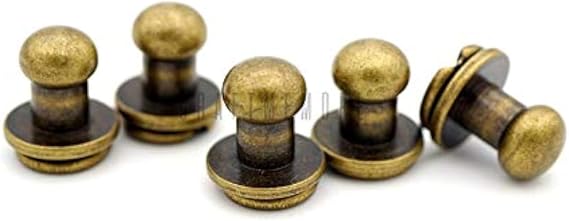 CRAFTMEMORE 6MM Ball Head Stud Screw Back Nipple Rivet Studs Button Strap Stopper Leathercraft 20 Pack TLBH (Antique Brass)