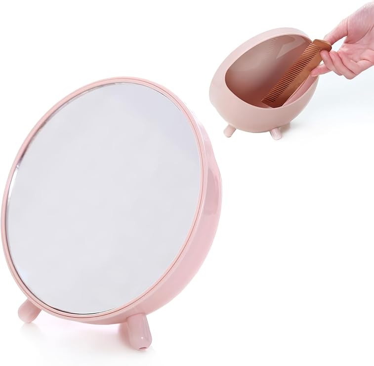 Table Top Pink Round Plastic Back Hopper Table Makeup Mirror cin719pm