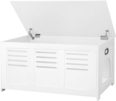 DINZI LVJ Litter Box Enclosure, Flip Top Litter Box Furniture, Hidden Cat Washroom, Wooden Cat House, End Table, 39.4 L x 19.7 W x 19.7 H, Good Ventilation, Easy to Assemble, White
