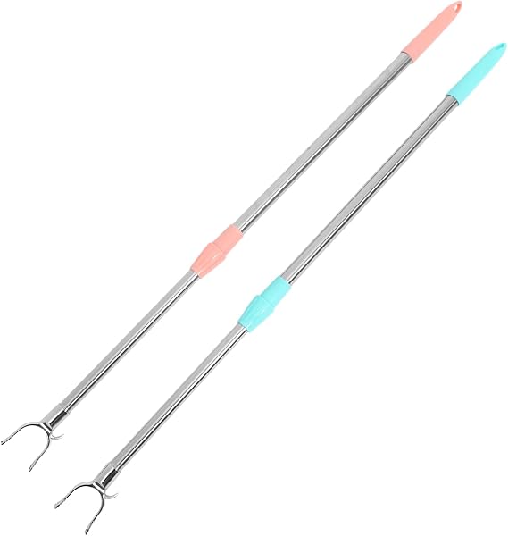 CHILDWEET 2Pcs Adjustable Telescoping Clothes Reach Stick Retractable Clothesline Pole for Easy Drying Extendable Clothes Rod for Closet and Laundry Use and Convenient Clothes Drying