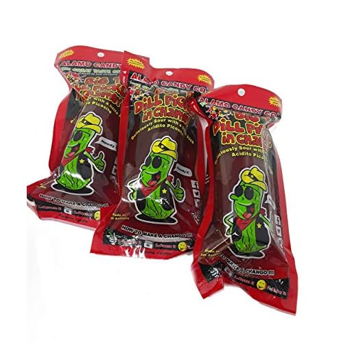 Alamo Candy Big Tex Dill Pickle In Chamoy - Three Pickles - Individually Wrapped - Made In San Antonio, Texas - Large Pickles - Pack of 4