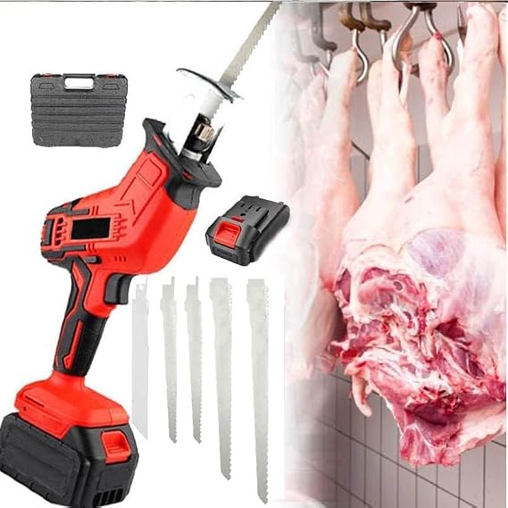 Pro Cordless Reciprocating Saw, Electric Meat And Bone Saw For Wood/Meat/Bone Cutting, Cordless Electric Bone Saw With 4 Saw Blades And Storage Box, LED Lighting, Lock Switch