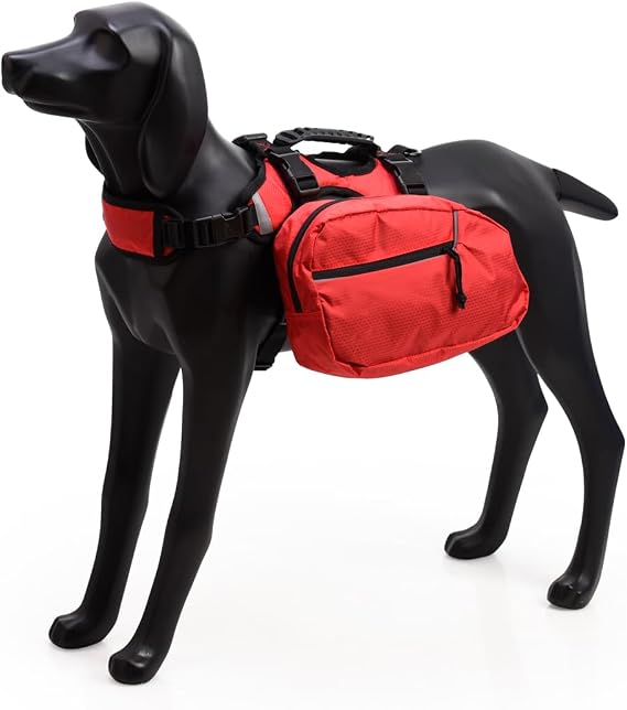 Dogs 2 in 1 Water-Repellent Adjustable Expedition Backpack, Harness with Detachable Saddle Bag Pack Rucksack for Medium & Large Dog Hiking Camping Travel (Large)