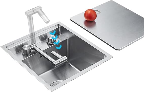 Stainless Steel RV Kitchen Sink Mini Sink with Cover Drain Fau & Siphon Silver Perfect for Smals 39x43x23cm