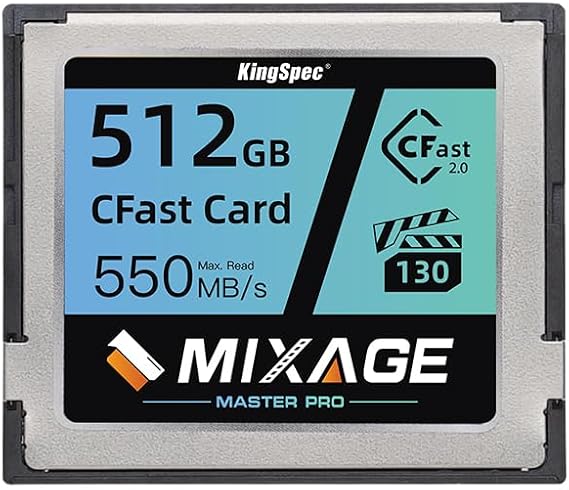 KingSpec MIXAGE 512GB CFast 2.0 Memory Card VPG130, 550MB/s Read, 450MB/s Write, 375TB TBW, 4K RAW Video, for Canon Sony Cinema Cameras, Filmmaker Endurance