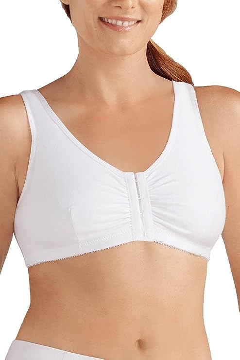 Amoena Womens Frances Front-Closure Leisure Bra, White, 2XL DD DDD E F US