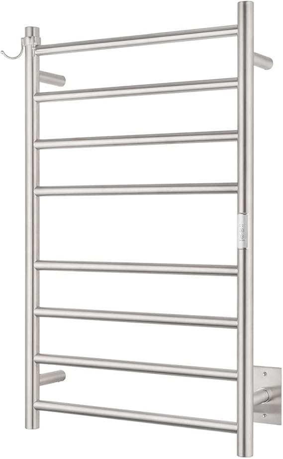 8-Bar Wall-Mounted Towel Warmer, Plug/Hardwired, 3 Timers