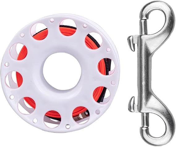 Diving Finger Spool Reel 30m Plastic Spool Reel Durable Underwater Cave Scuba Diving Snorkeling with Dual Ended Bolt Snap Clip (White)