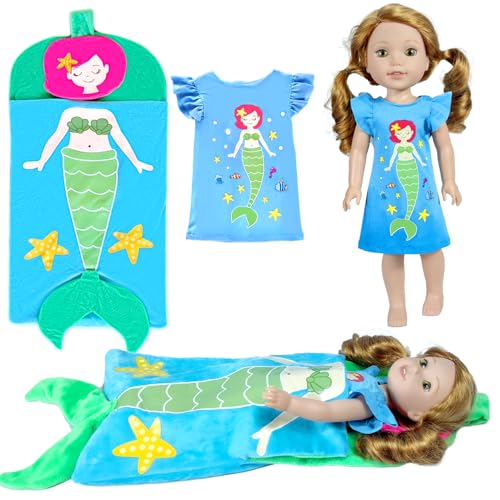 14 inch American Mermaid Doll Clothes and Doll Sleeping Bag Set Mermaid Dress for 14 inch Dolls Accessories for Kids Best Gifts