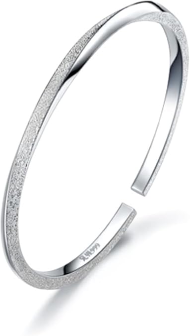 925 Sterling Silver Cuff Bangle Bracelets Adjustable Open Bangles, Fashion Jewelry Simple Adjustable 925 Silver Bangles for Women Mom Wife