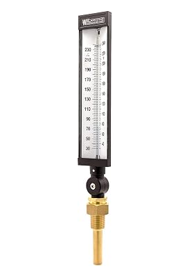 WGTC Thermometer AS5H942T1E3D2 9 Scale, 3-12 Stem Length, 30240F Range, Blue Spirit Filled, ABS Case, Adjustable Angle Stem, Standard Brass Thermowell with 2-12 U Dimension & 34 MNPT