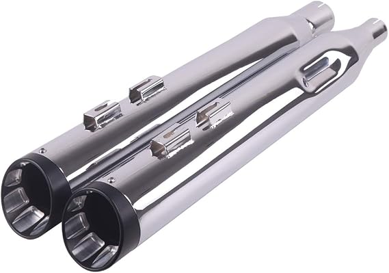 SHARKROAD 4" Chrome Slip-On Mufflers Exhaust Pipes For Harley Touring 2017-2023 Street Glide, Road Glide, Road King,Electra Glide, 21CB
