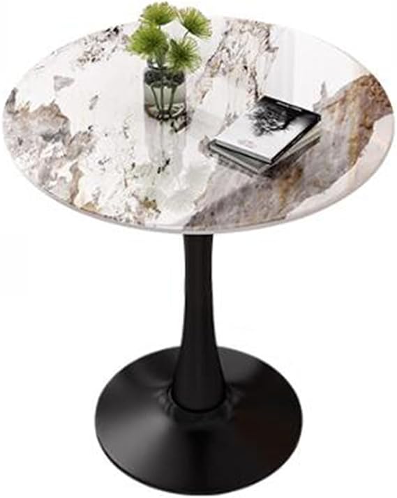 Sintered Stone Round Dining Table - Modern Kitchen Tulip Table with Metal Legs - 70cm Size, Elegant Marble Top - Color Options - Essential Living Room Furniture Decor