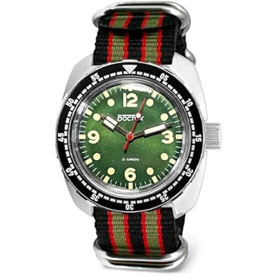 VOSTOK Amphibia 71066 Automatic Watch | Luminous Hands | 200M Water Resistance | Green-red Strap