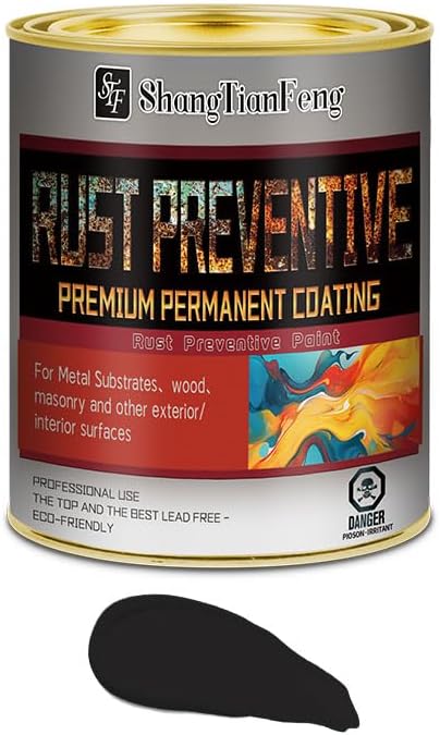 Black Rust Preventive Paint, Rust Inhibitor and Corrosion Permanently, UV Resistance, It is suitable for corrosion prevention on multiple surfaces such as Marine vessels, metals, 32 Fl Oz