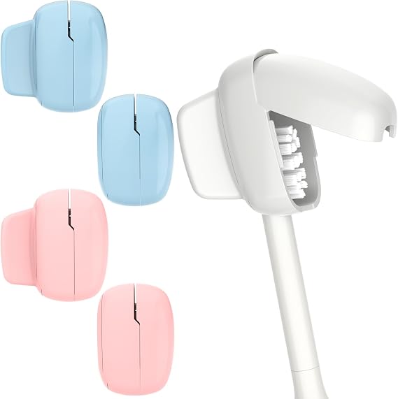 Toothbrush Covers (4-Pack) Clip-On Protective Cover & Wall-Mount Holder, Ventilated, Fits Most Electric & Manual Brush Heads, Travel Essential (Blue & Pink)