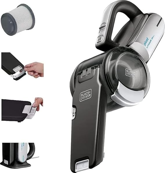 BLACK+DECKER dust buster PIVOT VAC Handheld Vacuum Cordless, Car Vacuum Portable Rechargeable, Extendible Crevice Tool and 200 Degree Pivoting Nozzle, Strong Suction, Lightweight (BDH2000PL)