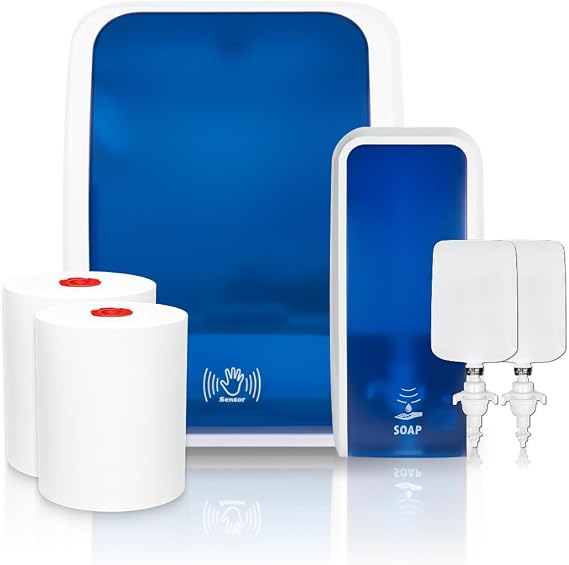 Cosmos Blue and White Washroom Set Sensor + Sensor Soap 2 sensor dispensers 200m premium TAD paper 2L mild foam soap up to 5000 uses