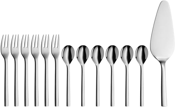 WMF Nuova 13 Parça Meyve ve Pasta Servis Seti, 6 Kişilik, Kahve Kaşığı, Pasta Çatalı ve Pasta Servis Spatulası, Cromargan® Yüksek Kaliteli Parlak Paslanmaz Çelik, Bulaşık Makinesinde Yıkanabilir