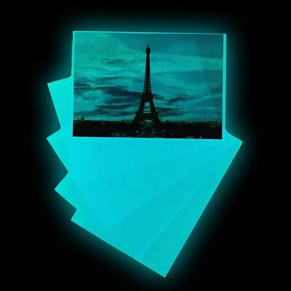 Glow in The Dark Photo Paper, Luminous Printing Paper Photoluminescent Inkjet Printing Paper Vnyl for Pictures Halloween (5pcs A4 8.27" x 11.7") (BlueGreen)
