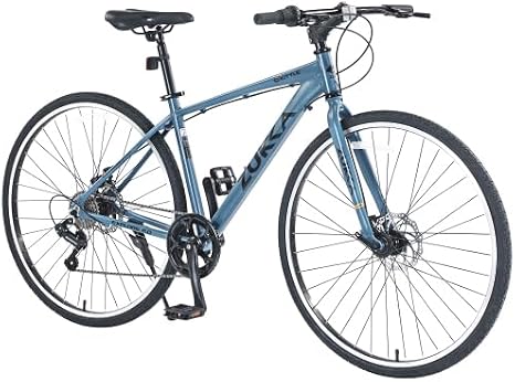 7 Speed Hybrid Bike Aluminum Alloy Frame Double Disc Brakes 700C Road Bike for Men Women's City Bicycle