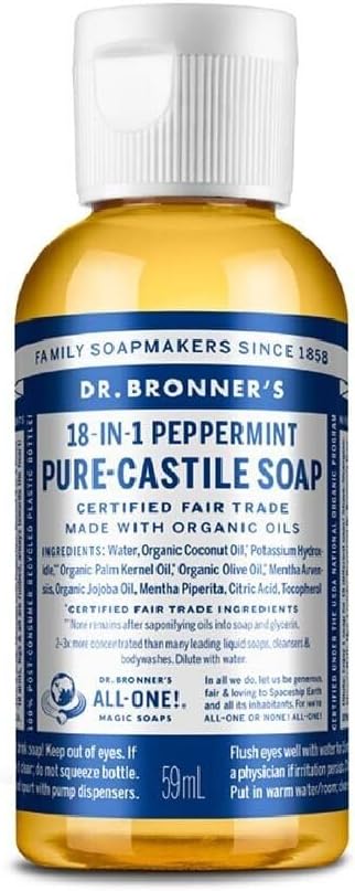 Dr. Bronner's Organic Peppermint Pure-Castile Liquid Soap, 59 ml