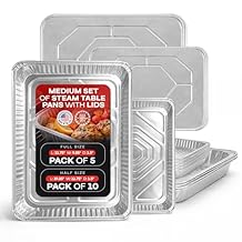 IDL Packaging Aluminum Foil Pans with Lids, Shallow - 15 pc Chafing Dish Set - 5 Full Size and 10 Half Size Steam Table Pans + Lids - Disposable Cookware for Catering, Buffet, Party, BBQ