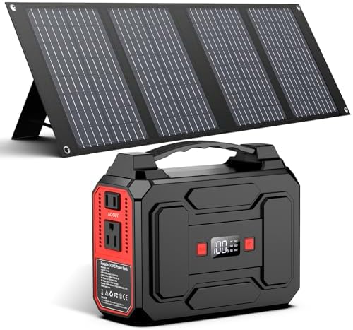 Solar Powered Generator 200W Peak100W Rated, Portable Solar Generator Power Station with Solar Panels 40W Included, 146Wh Solar Power Bank with AC Outlet 110V for Home Use Camping Outdoor Adventure
