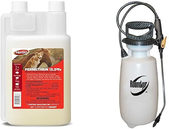 Martin's 32 oz Permethrin 13.3% Concentrate & Roundup 190260 Lawn and Garden Sprayer, 2 Gallon