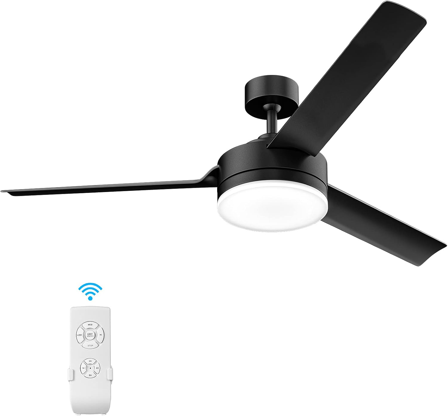 Ceiling Fan with Lights Remote Control,52Inch Black Ceiling Fans Indoor with Light,Low Profile Ceiling Fan Noiseless DC Motor Reversible FanBLACK
