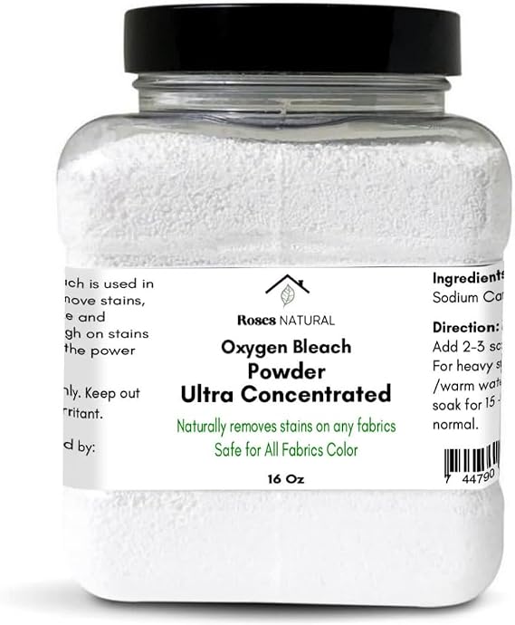 Pure Sodium Percarbonate, Oxygen Bleach 16 Oz, Natural Stain Remover, Plant-based Ingredients; Natural Bleach; Chlorine-Free, Cleaning Product for Laundry, Stain Remover, Made in the USA