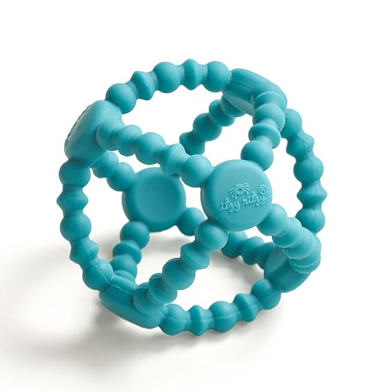 Itzy Ritzy Teething Ball, Silicone Baby Teether Toy for Sore Gums (Teal)