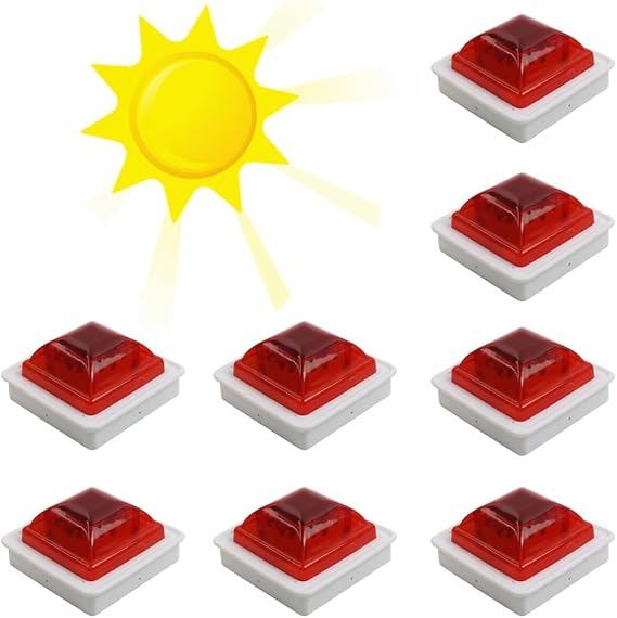 Solar Strobe Warning Light, Waterproof LED Beacon Warning Lamp Outdoor Barricade Construction Site Safety Road Signs Barricade Driveway Dock Flash (Red,8PCS(100 * 100mm))