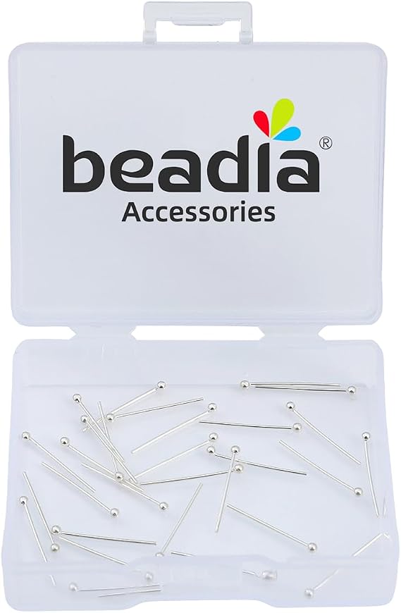 BEADIA 925 Sterling Silver Ball Head Pins 0.5x15mm 30pcs for Jewelry Making Findings