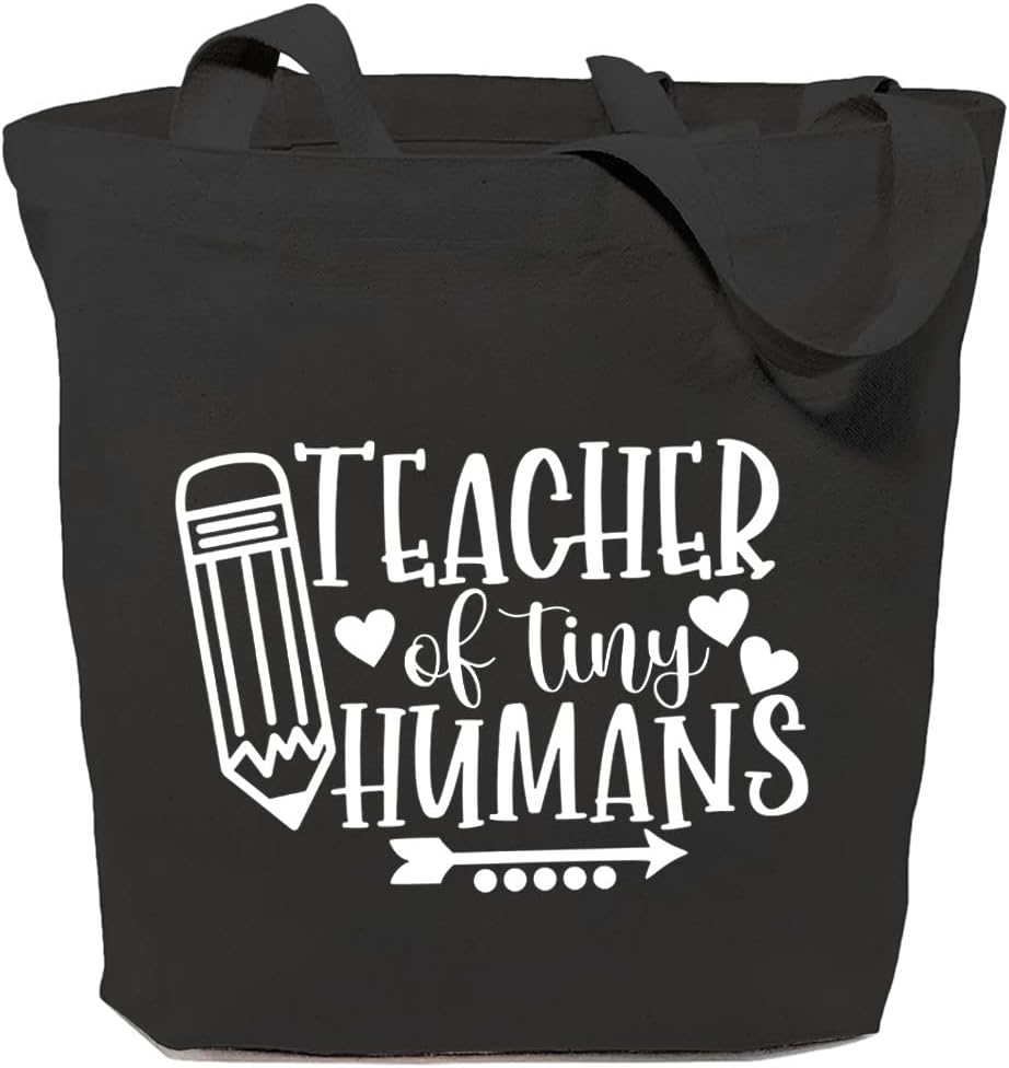Teacher of The Tiny Humans Canvas Tote Bag for Women Reusable Grocery Shopping Bags Gifts for kindergarten Teachers