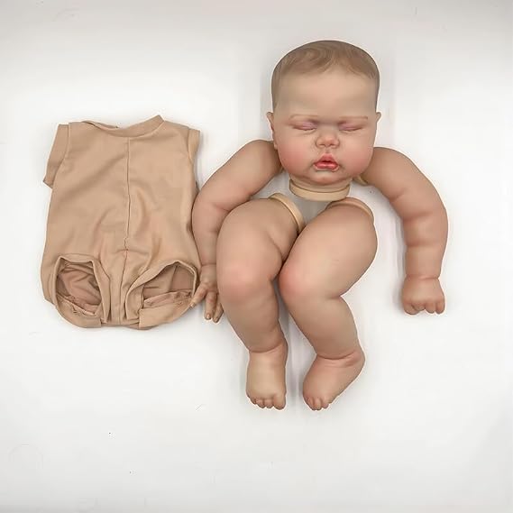 iCradle 24Inches Hand Draw Hair Already Painted Kits Realistic Reborn Baby Doll Parts with Detailed Painting Veins Lifelike Newborn Asleep Doll Kits Cloth Body Included (Kit DIY Pickle)