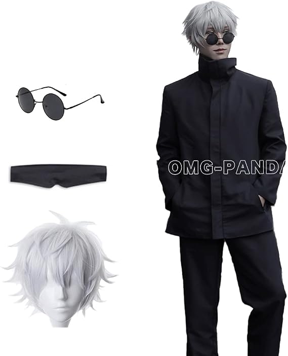 OMG Jujutsu Kaisen Cosplay Costume With Wig, For Men and Women, School Festivals, Uniforms, Conventions, Disguise, Present, Festival, Adult, Halloween Satoru Gojo + Wig, Size M