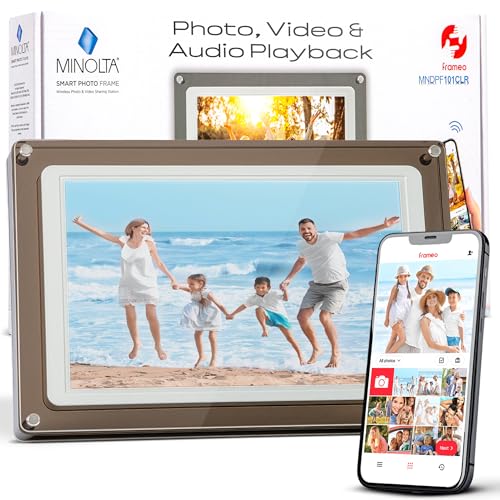 Minolta Smart Photo Frame 10.1 inch - Digital Picture Frame with IPS Touch Screen HD Display, Built-in Free Frameo App and WiFi, 16GB Storage, Translucent Acrylic Design WhiteSmoke