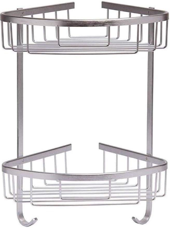 Optimal Products RUST FREE STAINLESS STEEL SHOWER CADDY RACK BATHROOM ORGANIZER CORNER SHELF & HOOKS 2-TIER STAINLESS STEEL CADDY