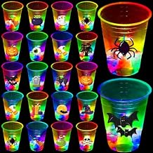 mishunyus 40 Pcs Glow in The Dark Halloween Party Cups - Pumpkin Bat Ghost Theme, Plastic Drinkware for Adults Party Supplies