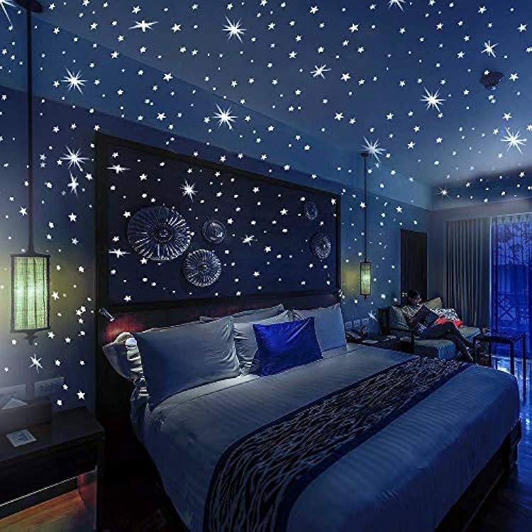 Glow In The Dark Stars Wall Stickers, 332 Adhesive Realistic 3D Stars and Dots for Starry Sky, Perfect For Kids Bedroom or Birthday Gift, Beautiful Glowing Wall Decals