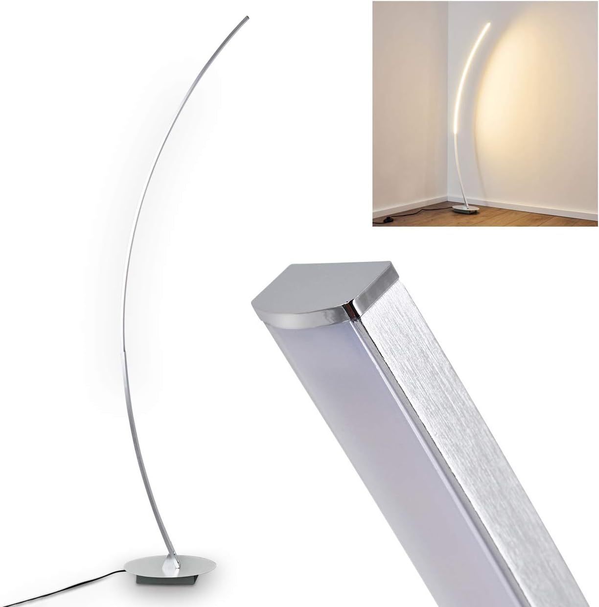 Floor lamp Antares in Chrome Metal - Elegant arc-Shaped lamp Ideal Next to a Reading Chair - Living Room - Bedroom - Office - 3000 Kelvin - 820 Lumen
