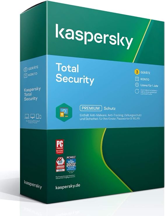 Kaspersky Total Security 2022 3 Geräte 1 Jahr Windows/Mac/Android Aktivierungscode in Standardverpackung